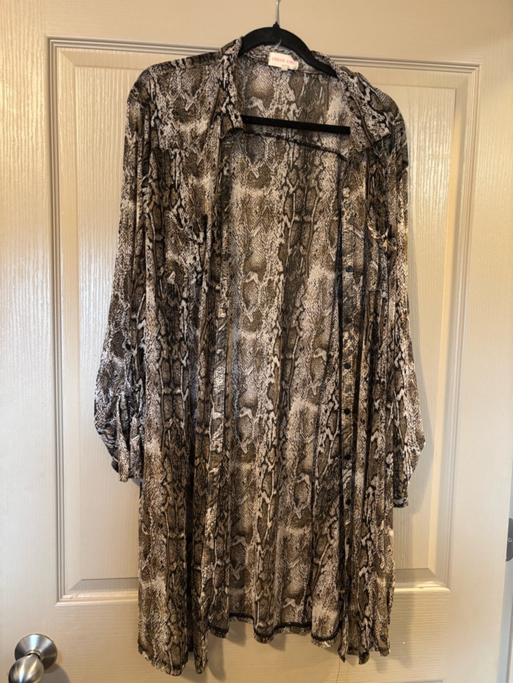 Snake Print Open-Front Duster Top - Neutral - Sheer